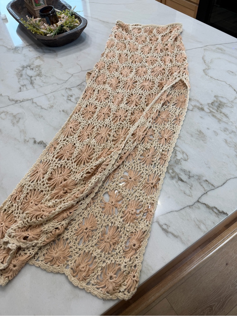Flook the Label Hand-Crocheted Maxi Skirt in Beige and Cream